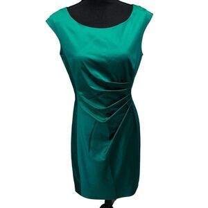 Lauren Ralph Lauren Emerald Sleeveless Dress‎ Size 10 Ruched Slimming Midi Dress